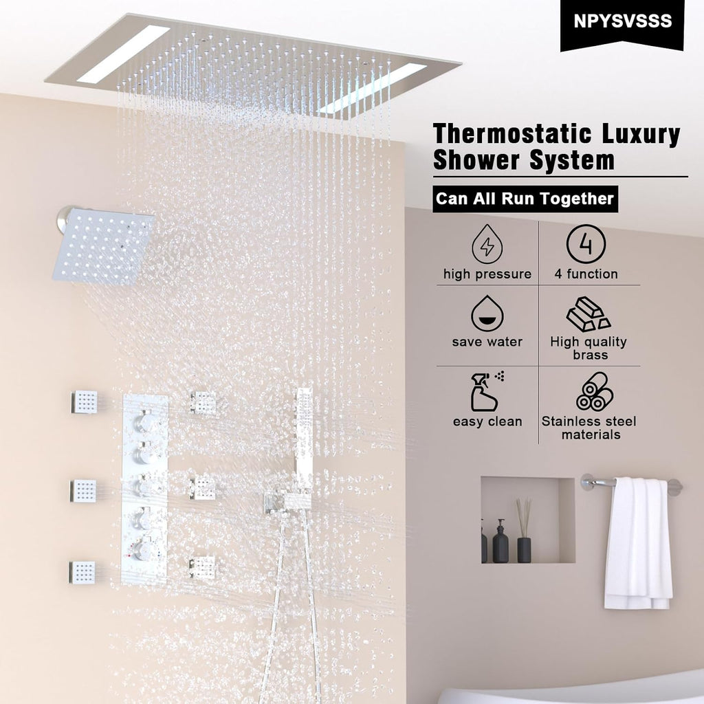 NPYSVSSS - Sistema de ducha termostático con cabezal LED de montaje...