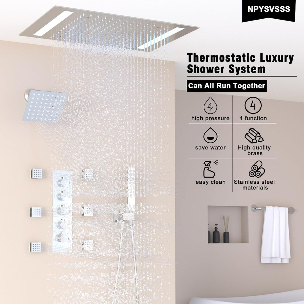 NPYSVSSS - Sistema de ducha termostático con cabezal LED de montaje...