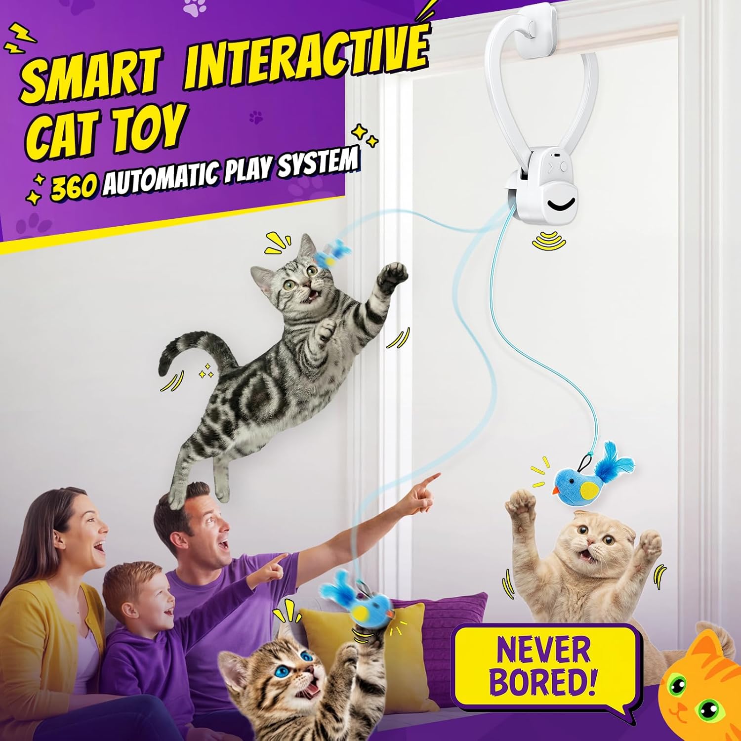 Juguetes interactivos para gatos de interior: varita de plumas de a...