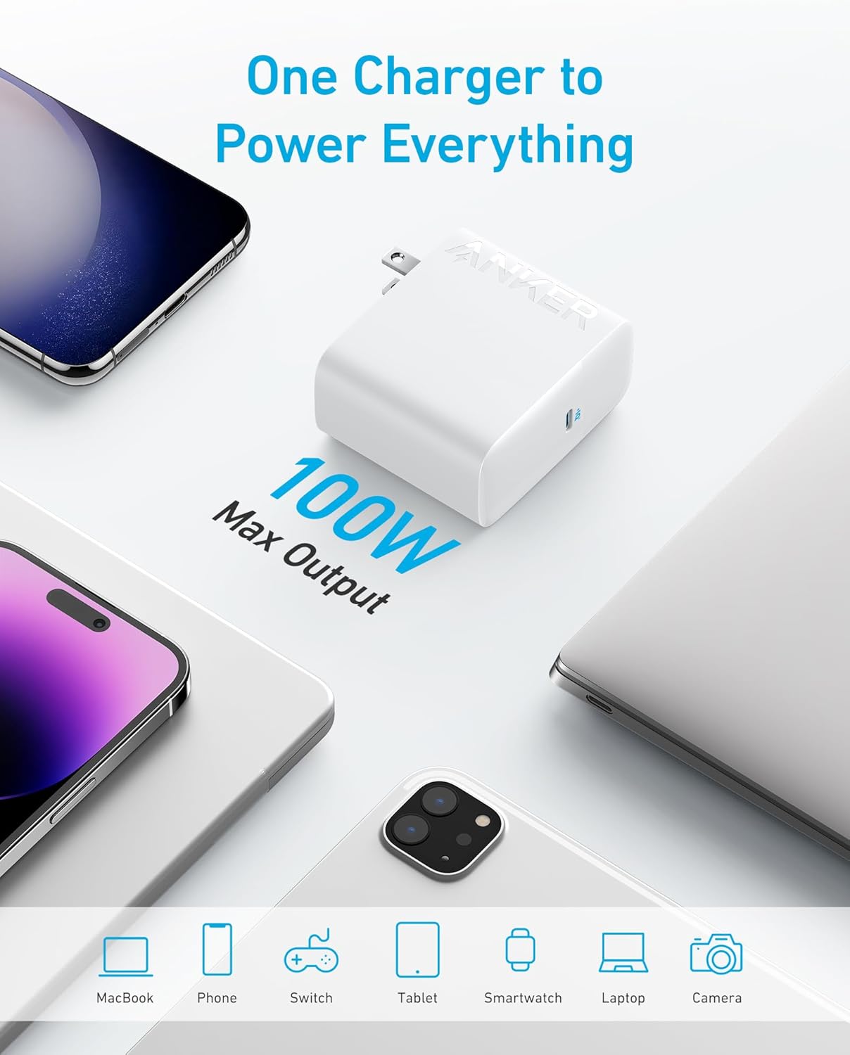 Cargador Anker para MacBook Pro, compacto y plegable de 100W, USB C...