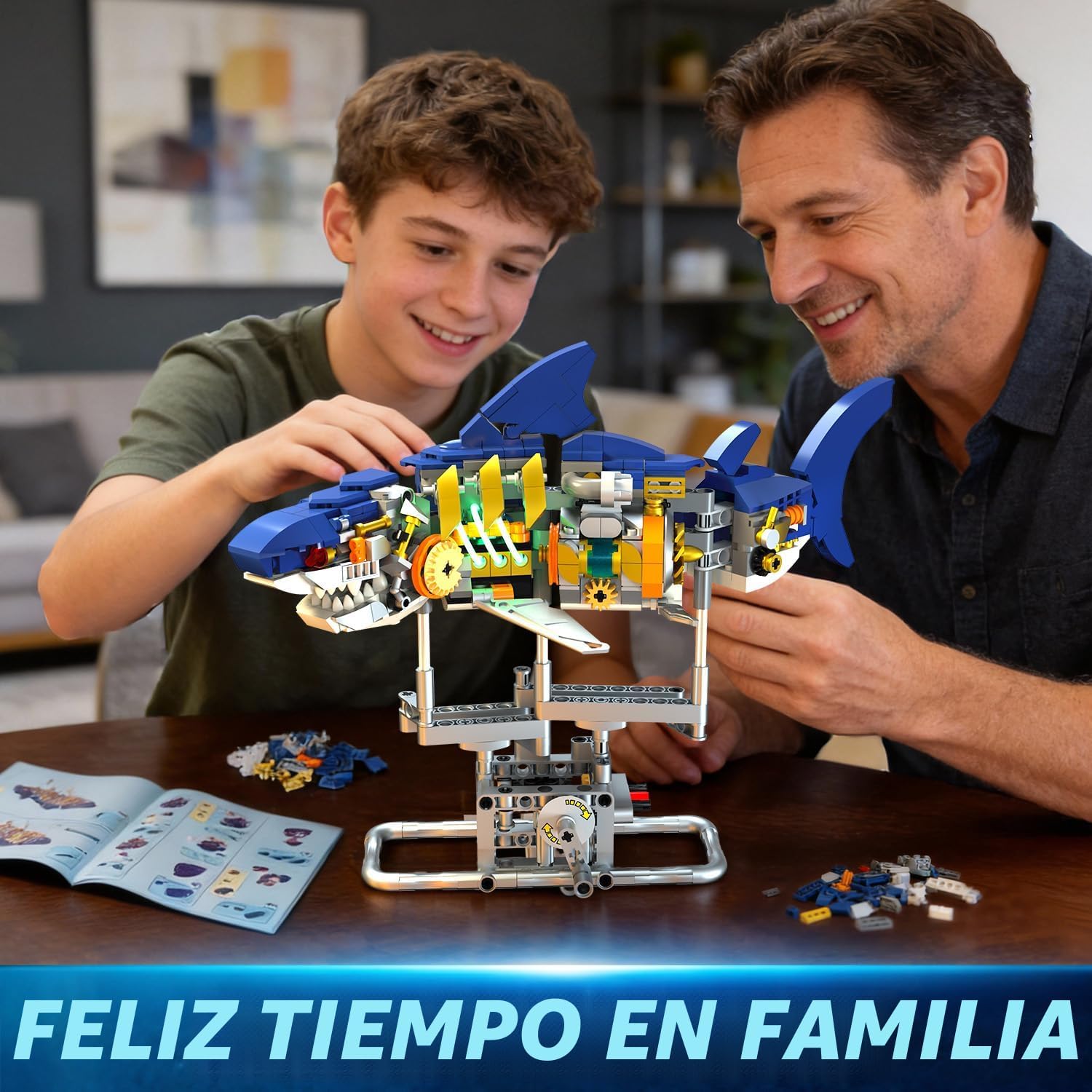 INSOON Juego de construcción mecánico de tiburón con luz LED, 687 p...