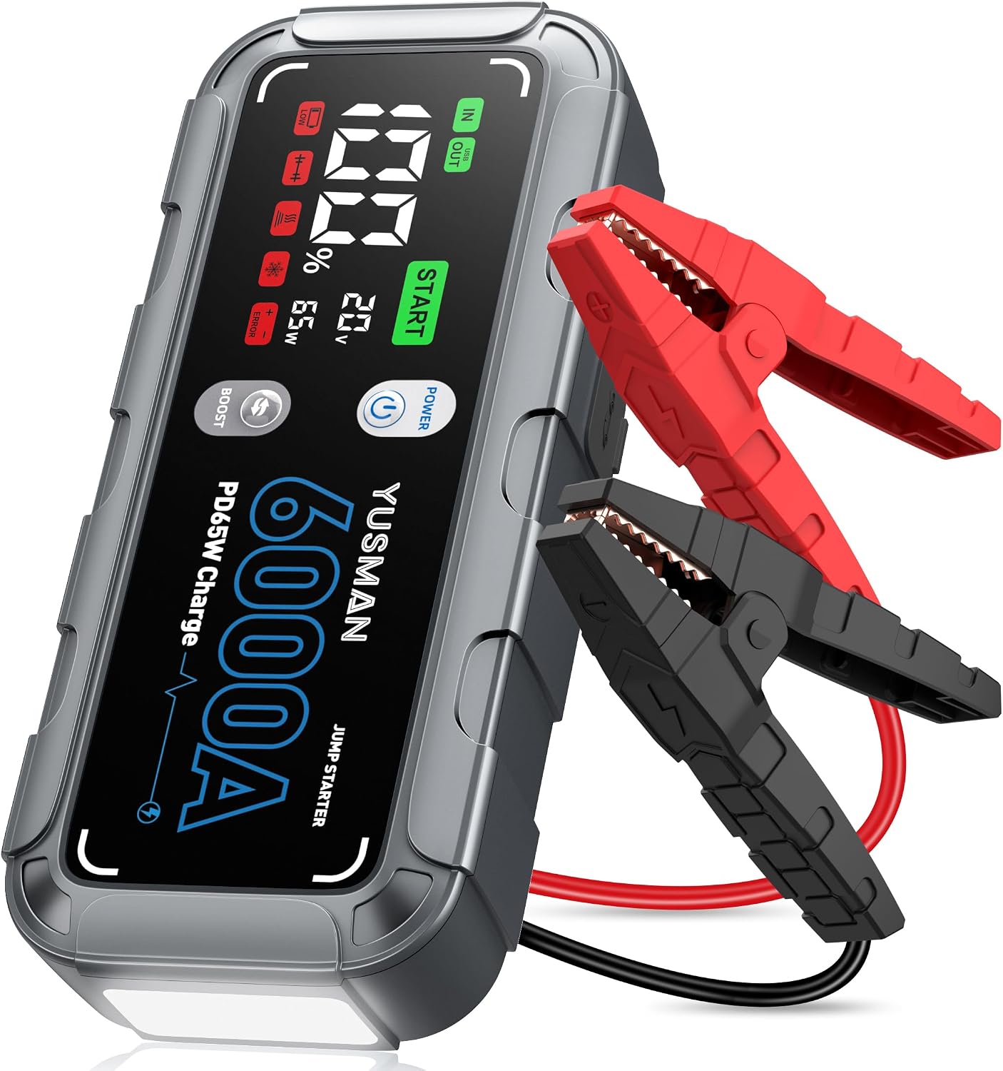 Arrancador de batería de automóvil de 6000A, cargador rápido de 65W...