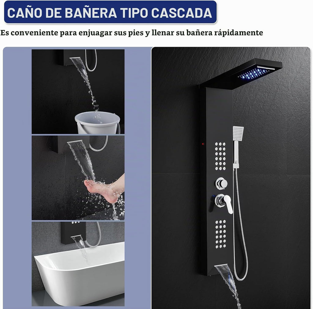 ROVATE 5 en 1 LED Rainfall - Panel de ducha con sistema de torre de...