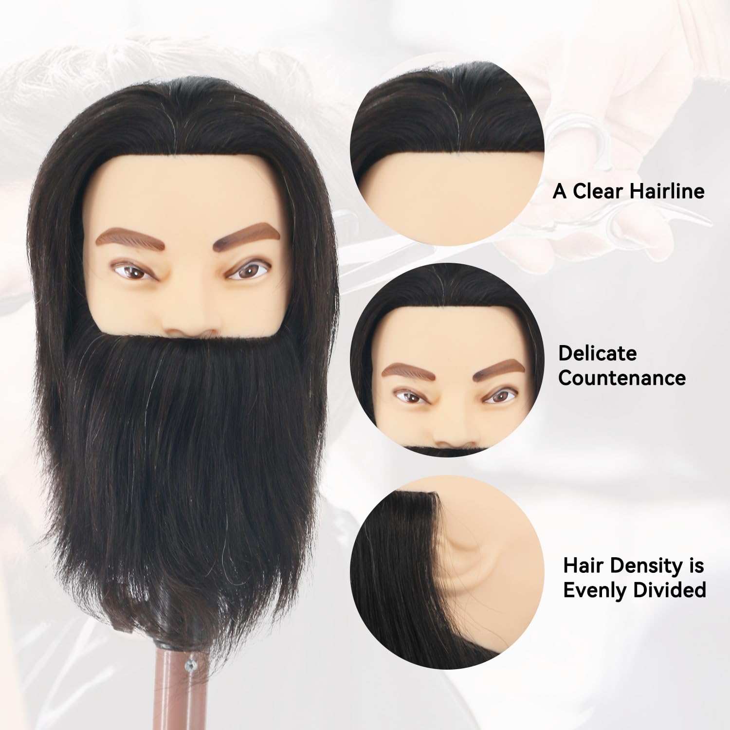 Cabeza de maniquí masculino con cabello humano de 12 pulgadas, cabe...