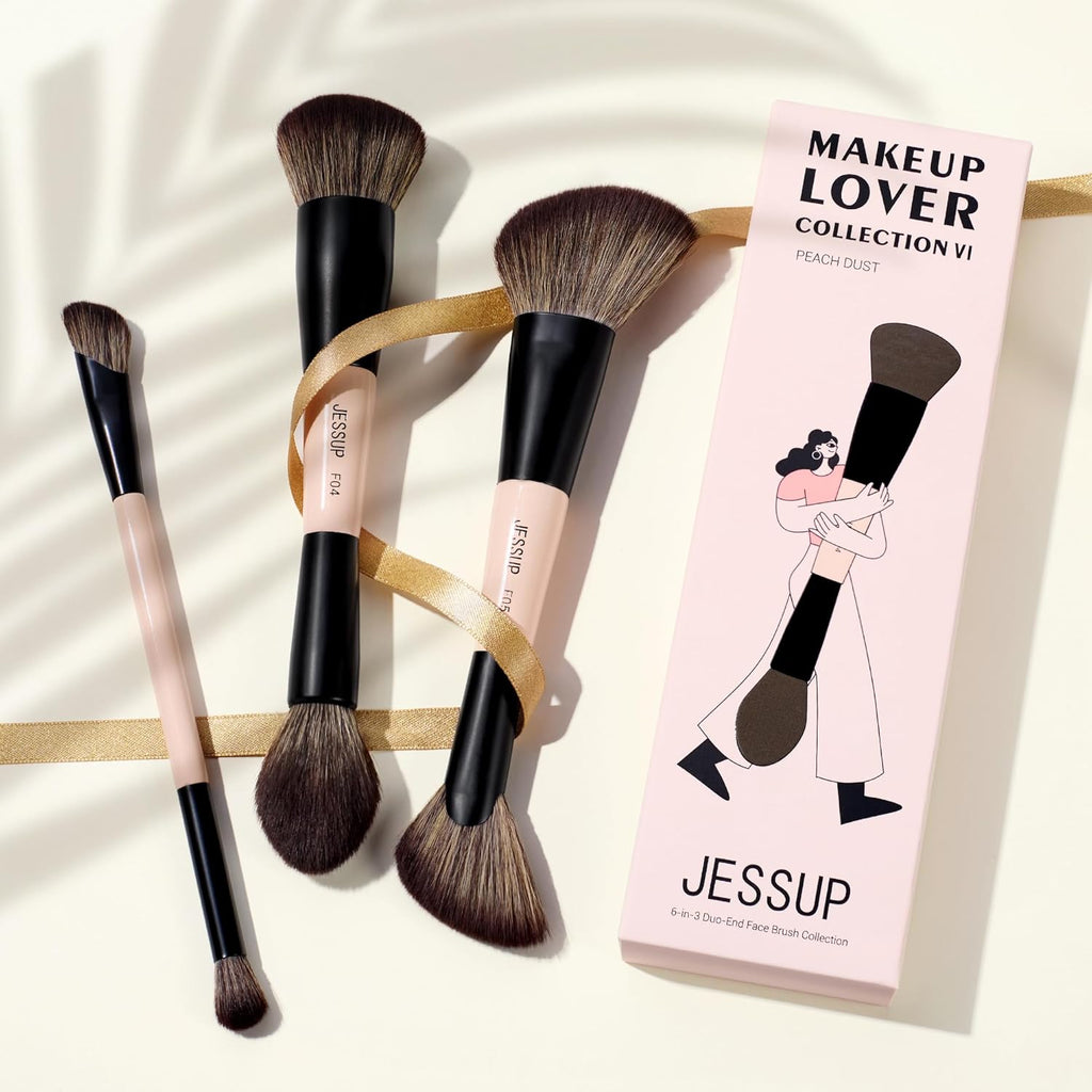 Jessup Juego de brochas de maquillaje facial de 3 piezas con doble...