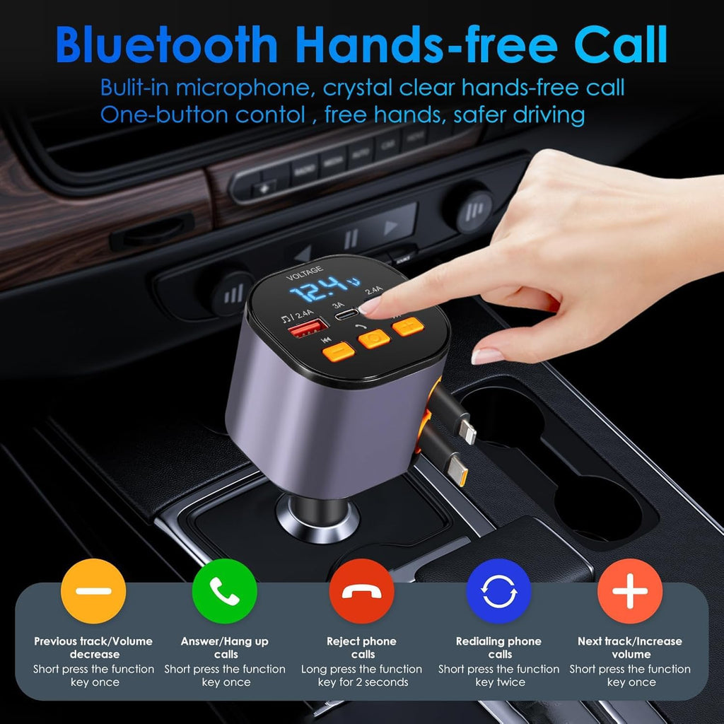 Cargador retráctil para coche, cargador de teléfono rápido 5 en 1 d...