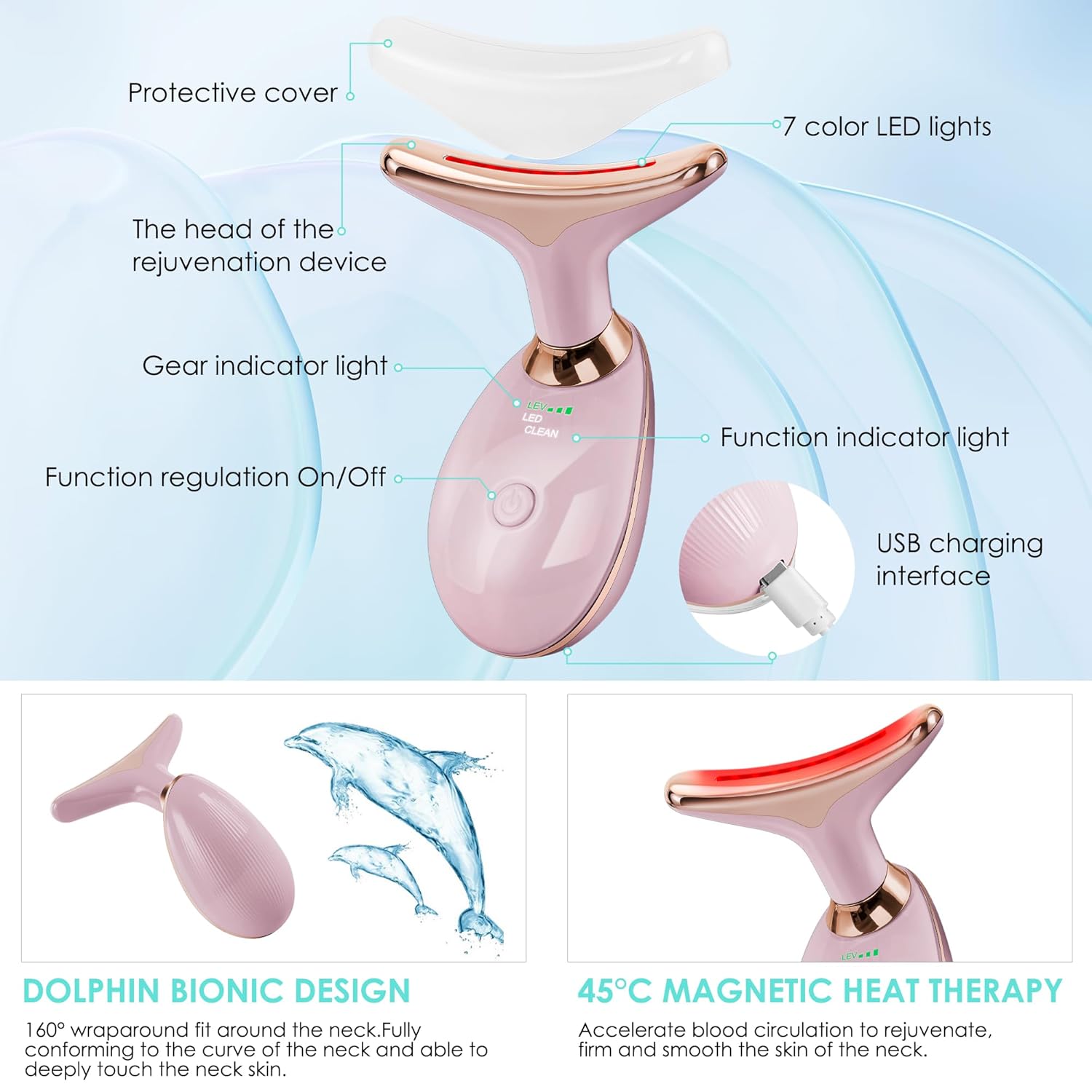 Doset - Masajeador con terapia de luz roja para rostro y cuello, va...