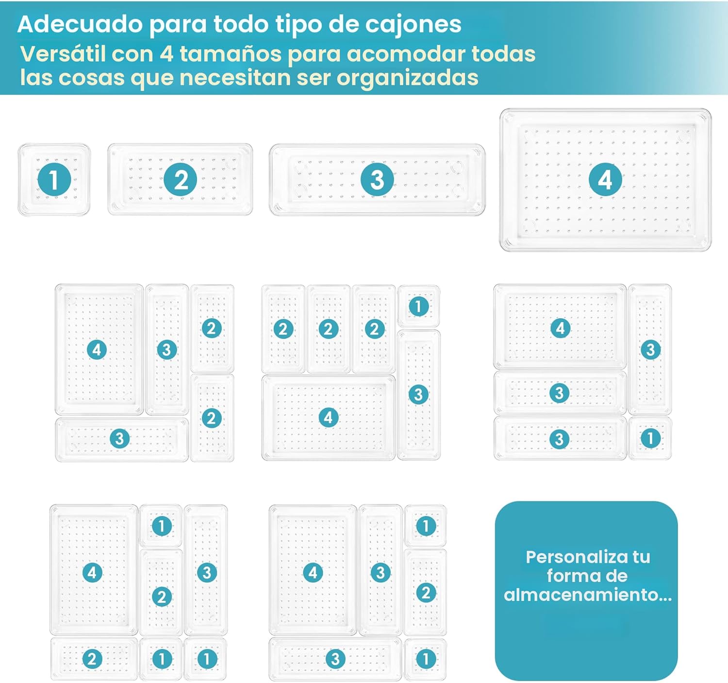 Vtopmart Juego de 25 organizadores de cajones de plástico transpare...