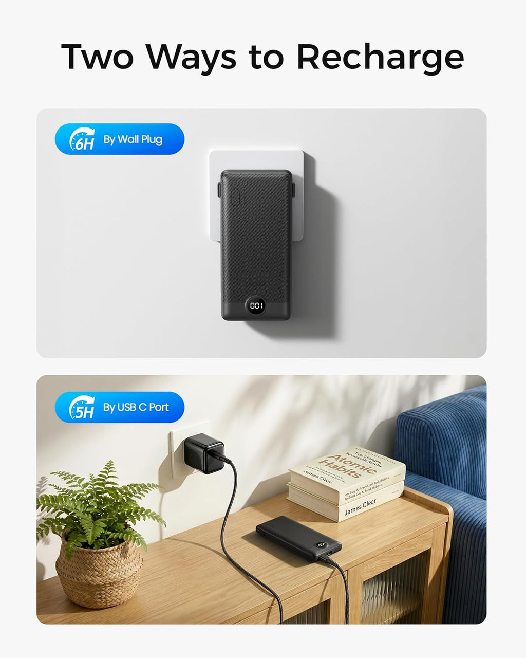 VEGER Cargador portátil para iPhone con cables integrados y enchufe...