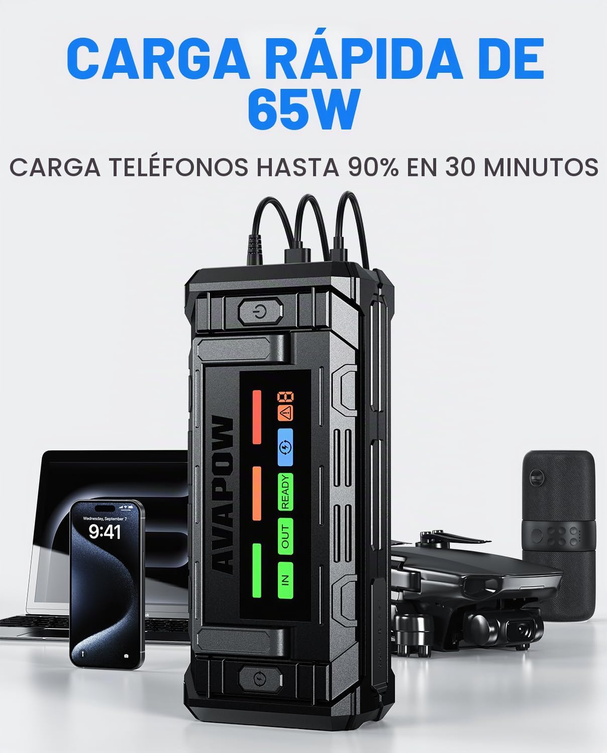 AVAPOW TJ68 Arrancador de Batería Portátil 10000A con Pantalla HD d...