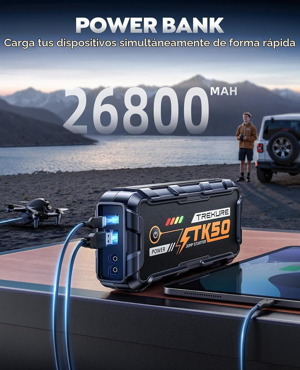 TREKURE Arrancador de batería de coche 8000A 26800mAh, arrancador d...