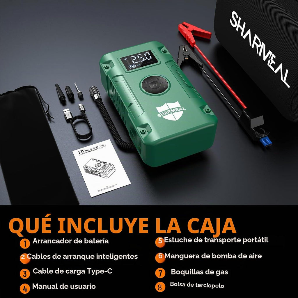 Sharmeal Arrancador de batería de coche de 7000 A, 12 V con compres...