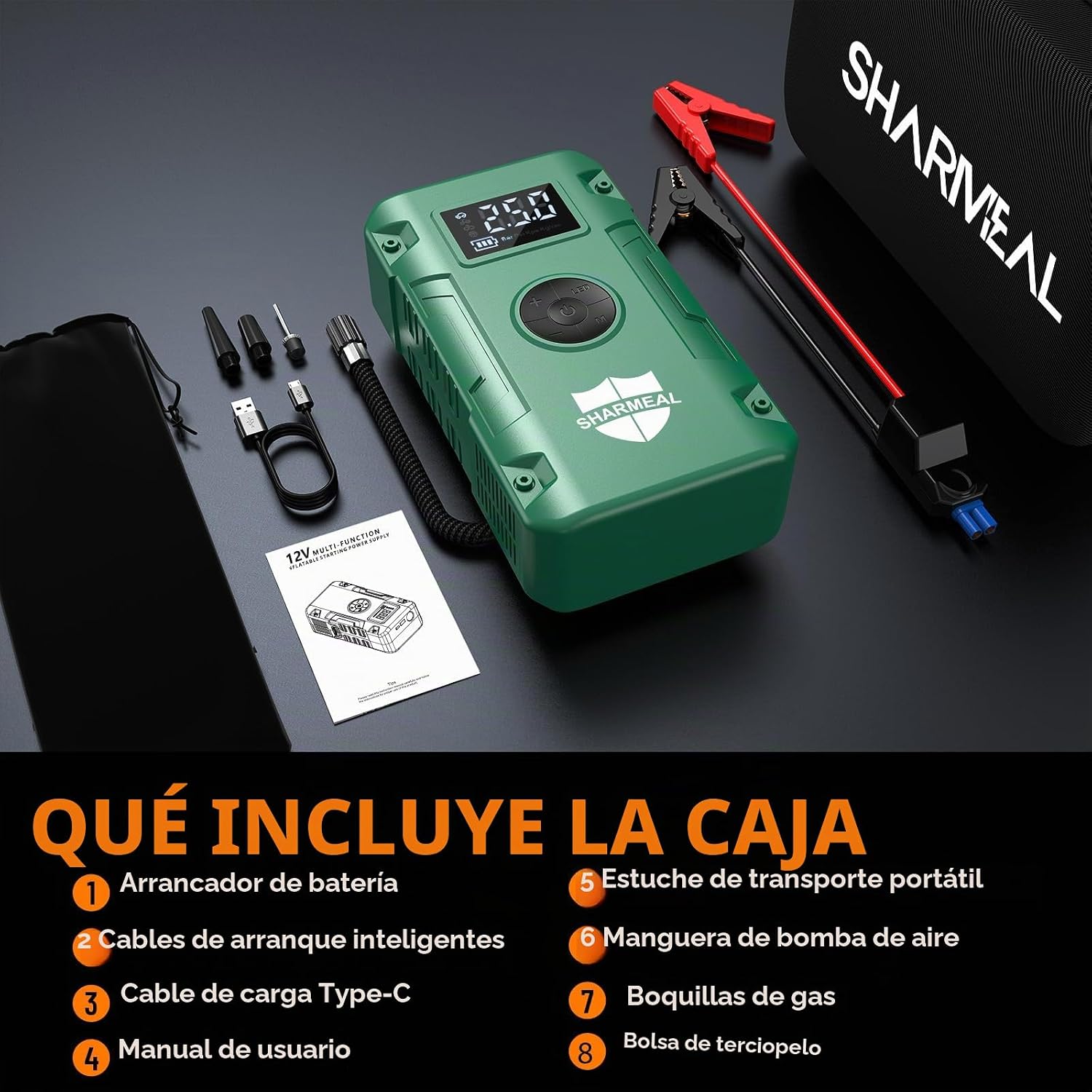 Sharmeal Arrancador de batería de coche de 7000 A, 12 V con compres...