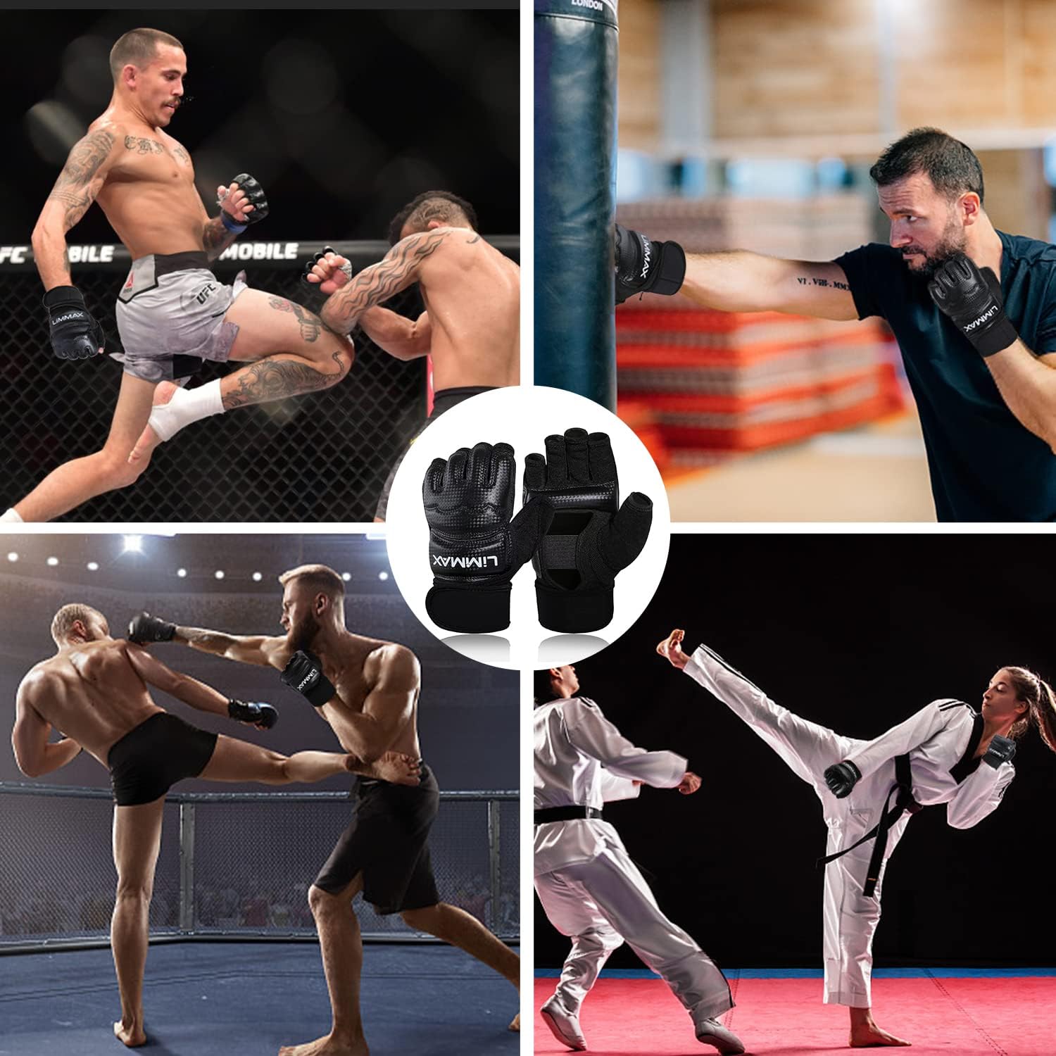 LiMMAX Guantes de Kickboxing Sparring Guantes TKD para Hombres y Mu...