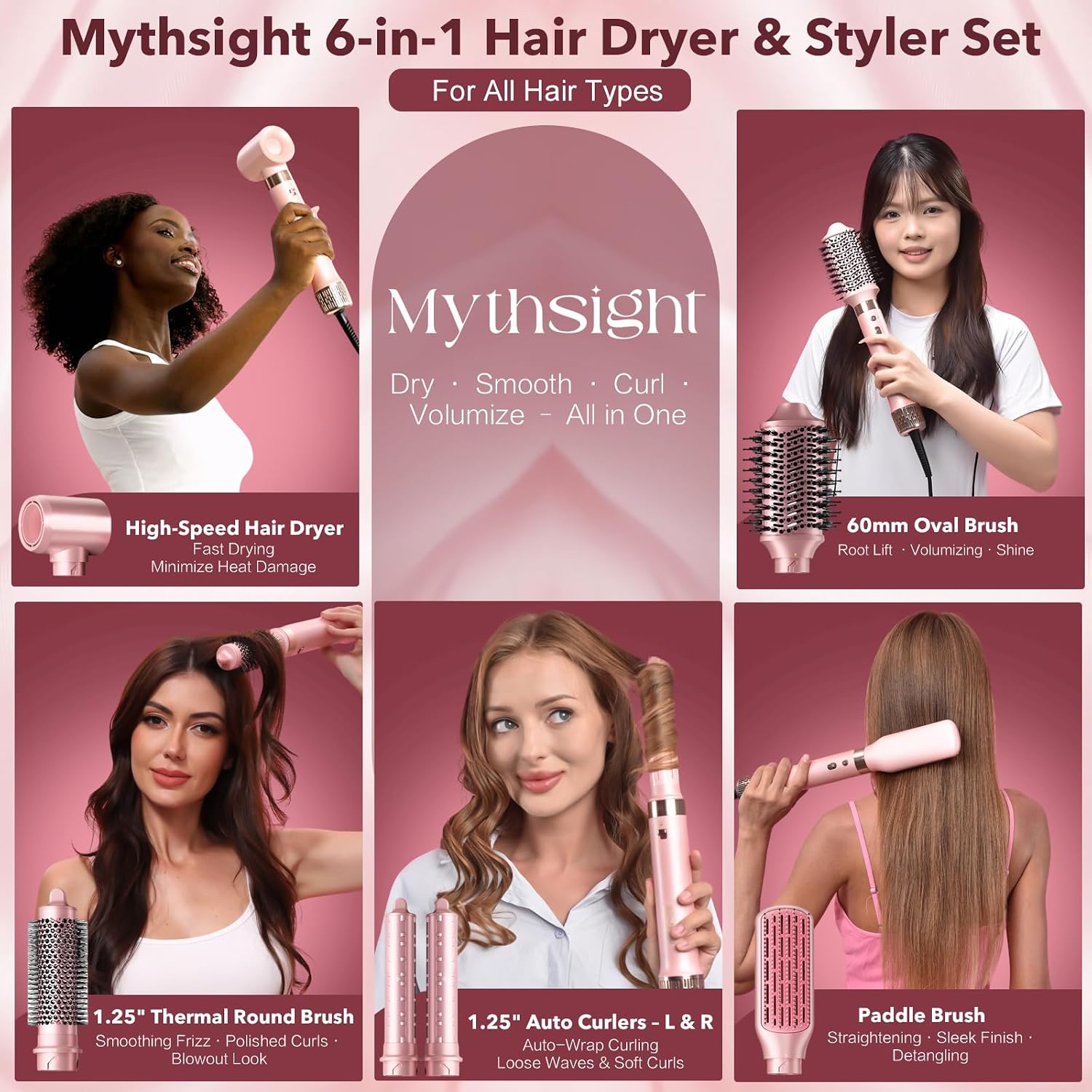 Mythsight StyleVibe - Estilizador de aire 6 en 1, secador de pelo y...