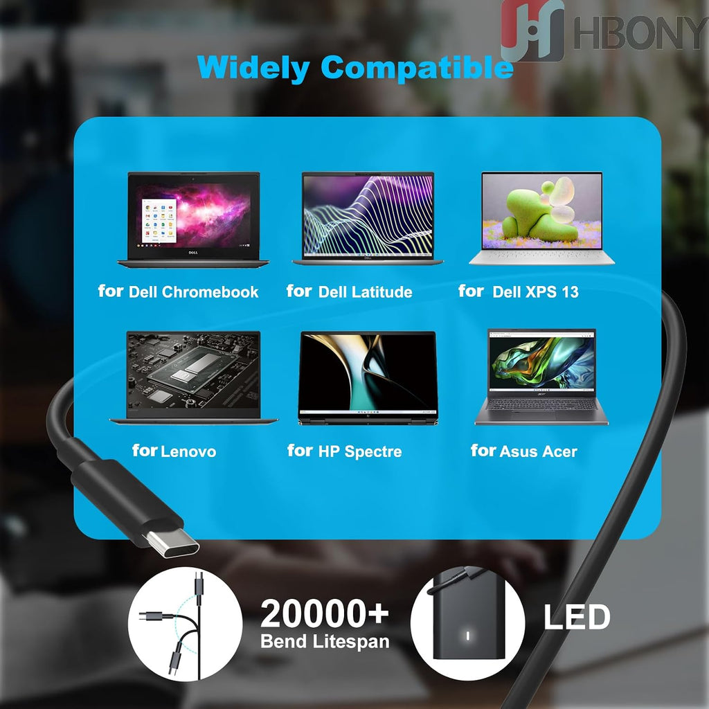 HBONY Cargador USB Tipo C de 65W 60W Compatible con Laptop Dell Lat...