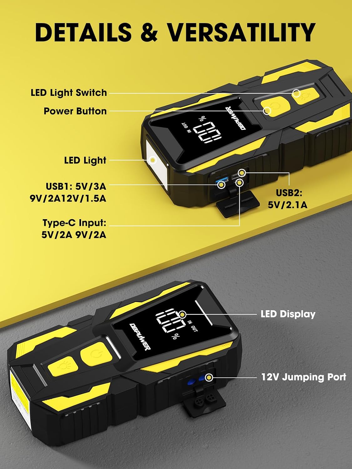 DBPOWER Arrancador de 5000 A, arrancador de batería de coche de 74...