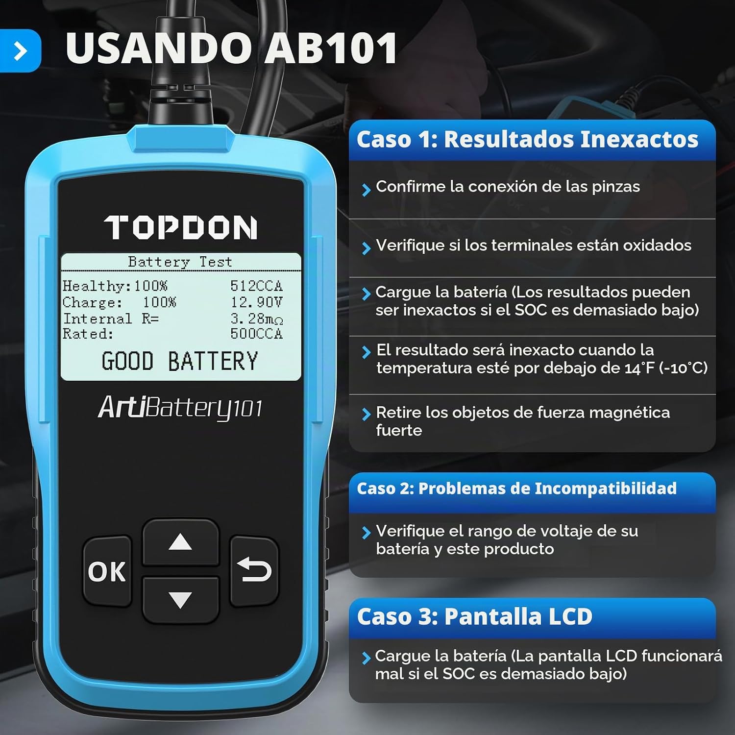 TOPDON AB101 Probador de Batería de Coche 12V Probador de Carga de...