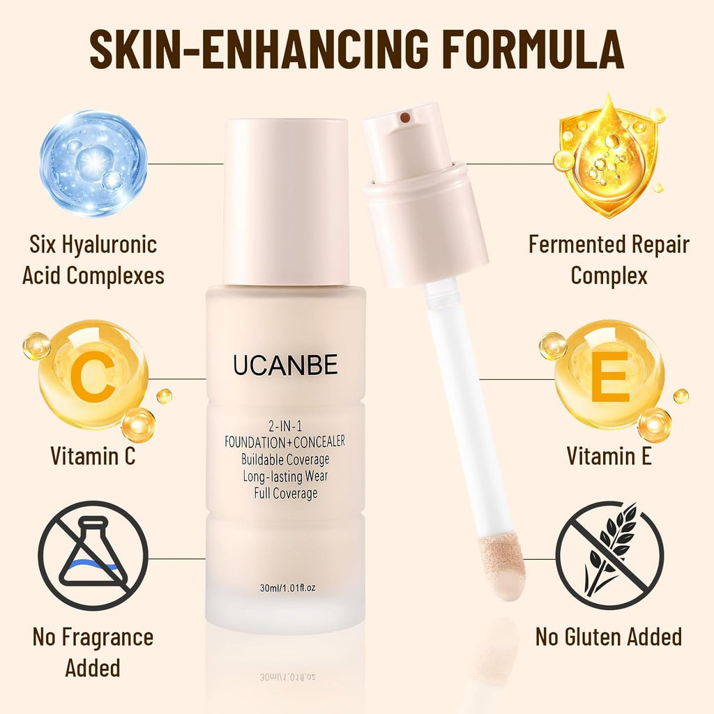 UCANBE Base líquida y corrector 2 en 1, base de maquillaje de cober...