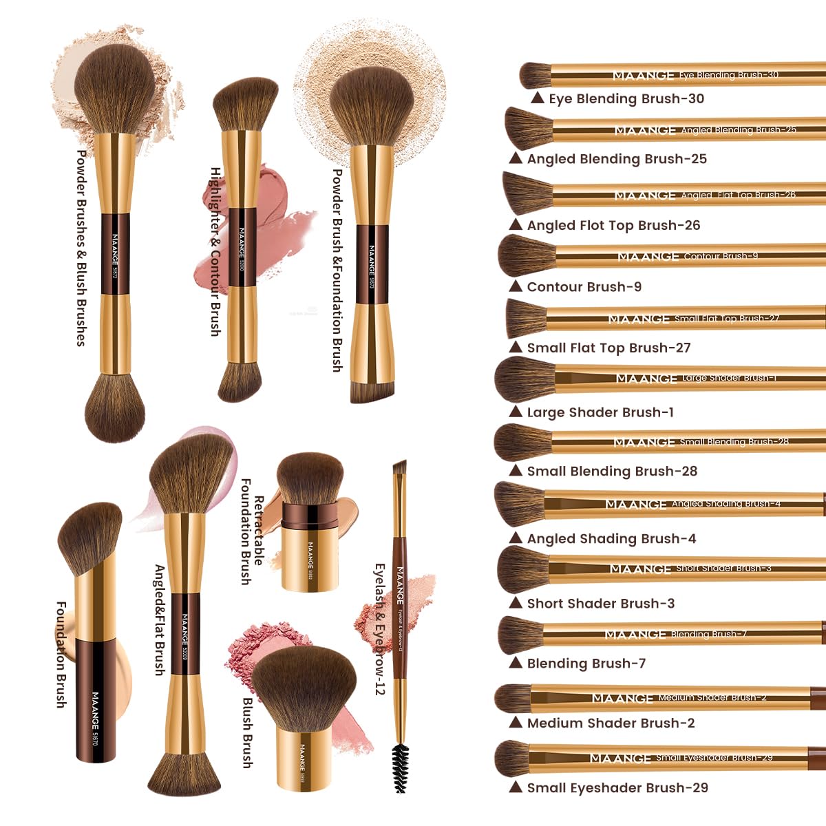 MAANGE Juego de 20 brochas de maquillaje, pinceles kabuki de doble...