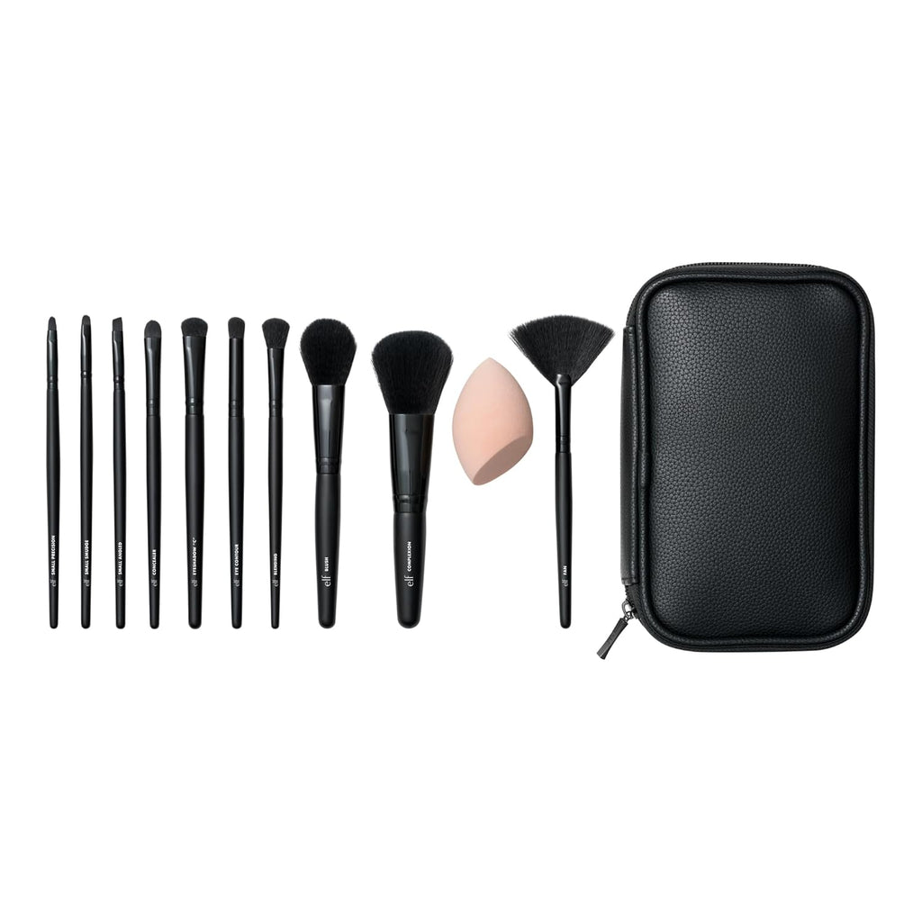 e.l.f. Juego de brochas de maquillaje completo para cara y ojos con...