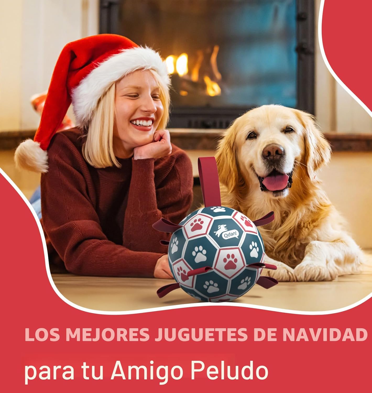 QDAN Pelota de fútbol para perros con correas, juguetes interactivo...