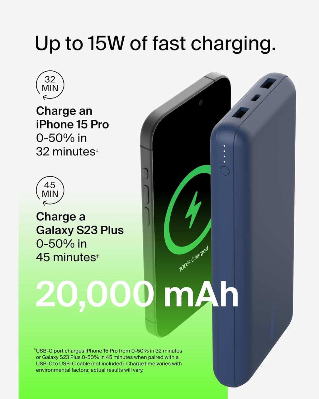 Cargador portátil Belkin, banco de energía USB C de 20000 mAh con 2...