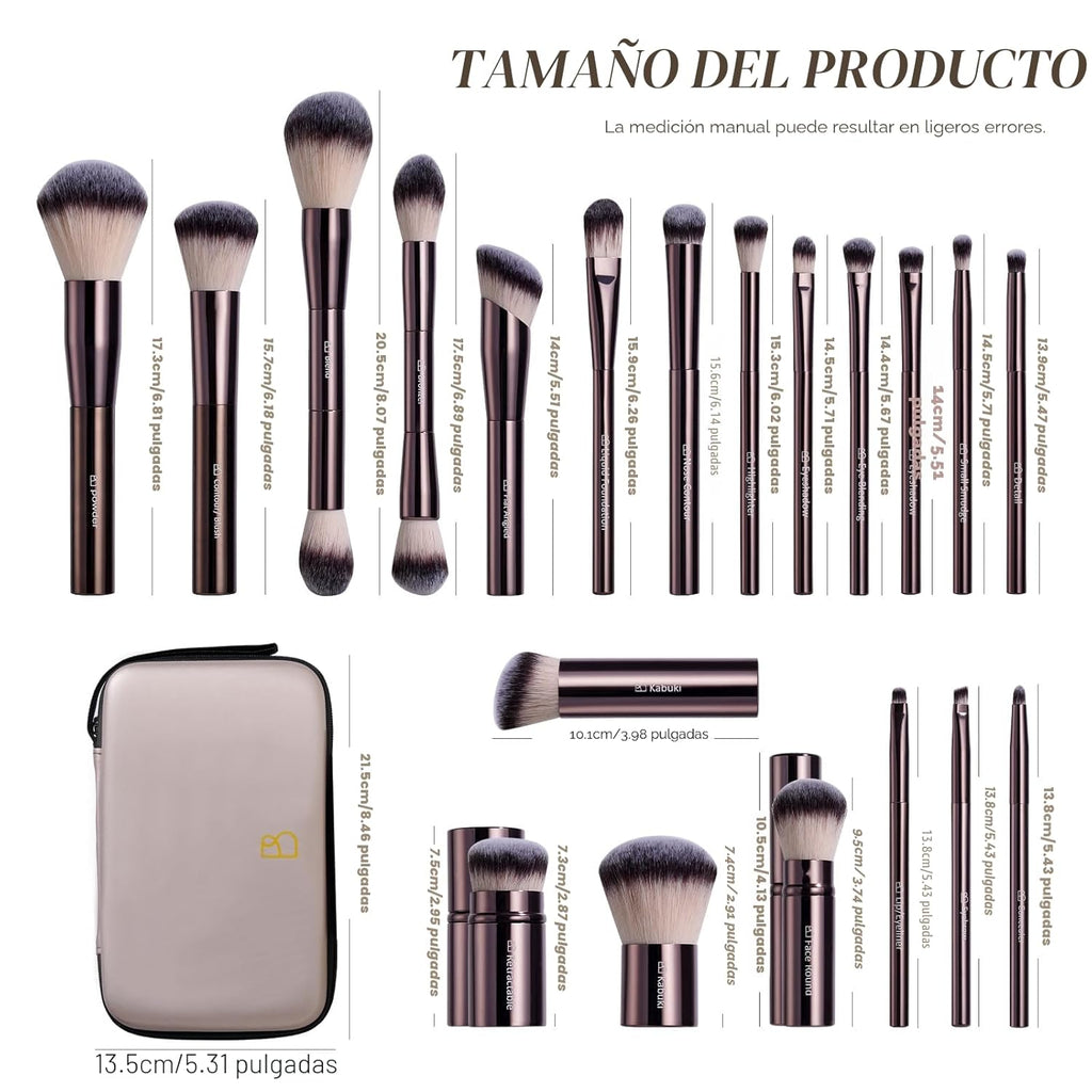 BS-MALL Brocha de maquillaje profesional con estuche de viaje, incl...