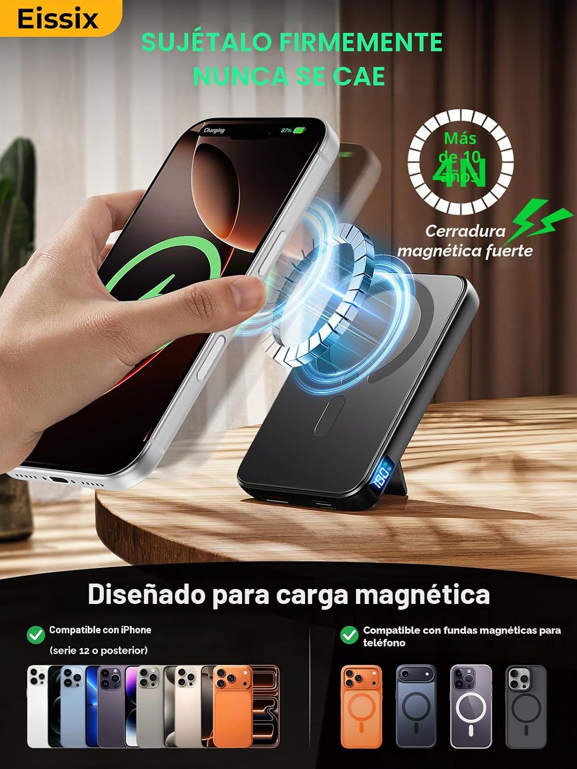 Cargador portátil magnético de 12000 mAh con soporte ajustable, bat...