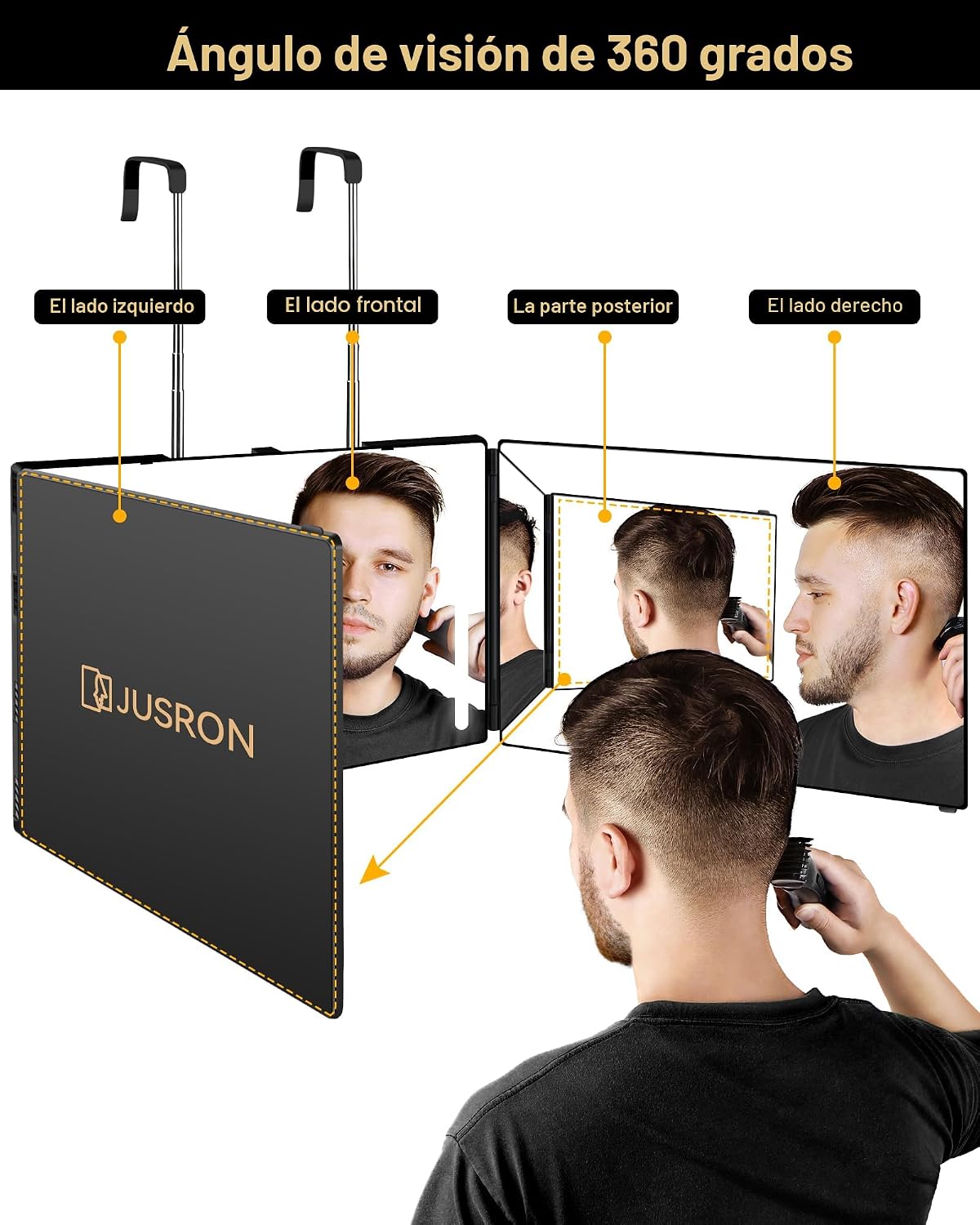 JUSRON Espejo para Cortarse el Cabello Uno Mismo con Ángulo de Visi...