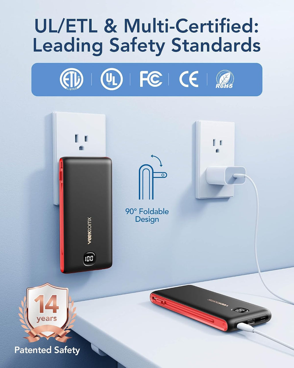 VEEKTOMX Cargador portátil con cables integrados de 10000 mAh, banc...