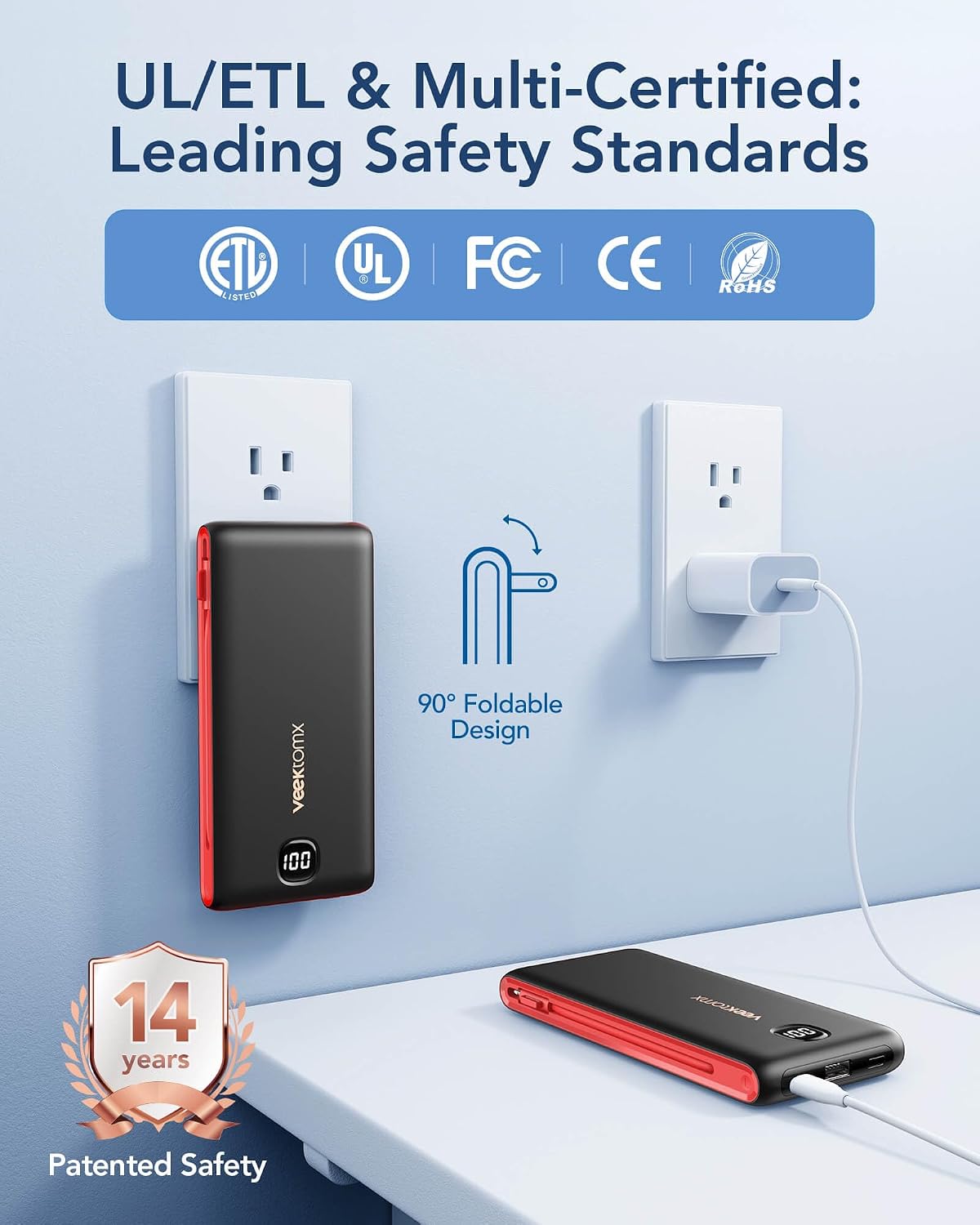 VEEKTOMX Cargador portátil con cables integrados de 10000 mAh, banc...