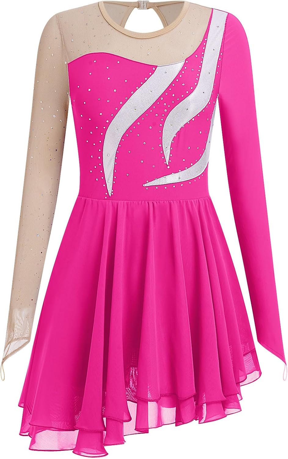 Vestido de patinaje sobre hielo para mujer, manga larga, traje de p...