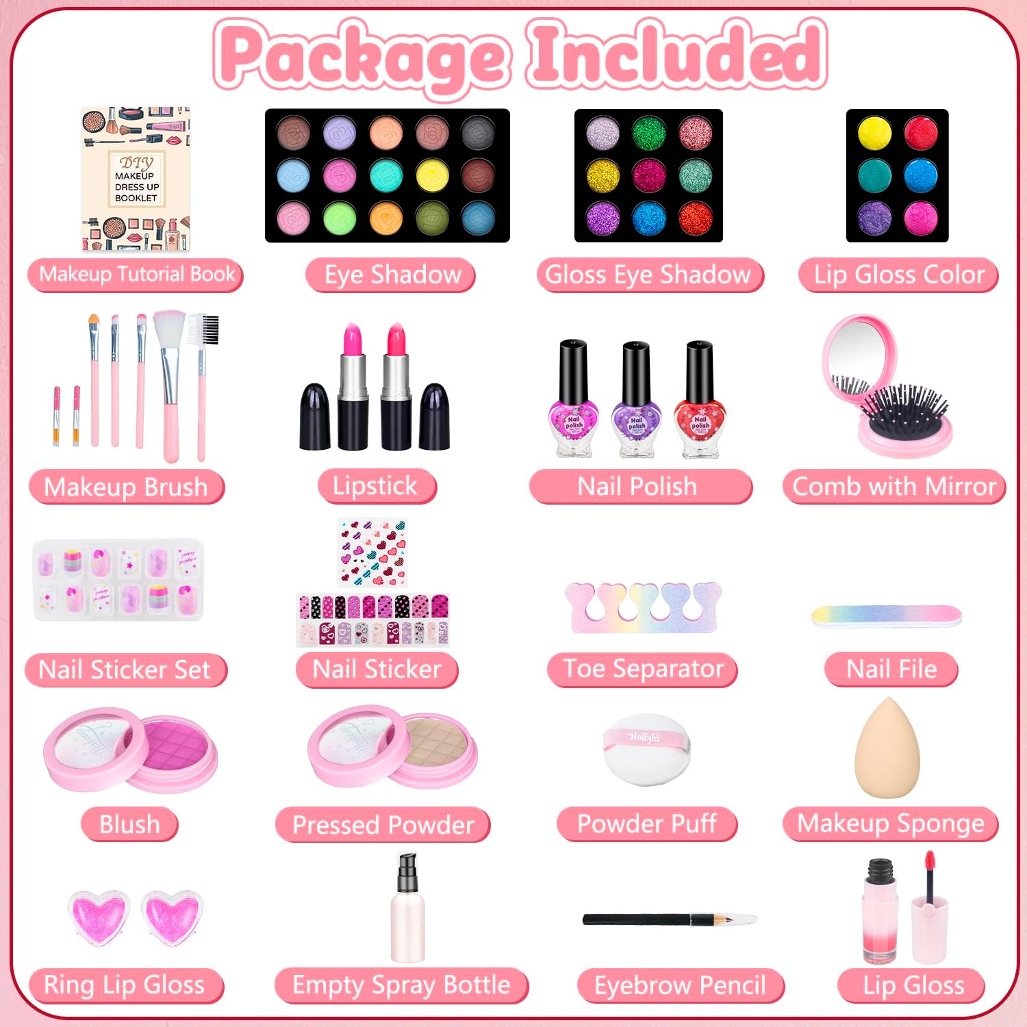 Hollyhi Juego de 59 piezas de maquillaje para niñas, juego de jugue...