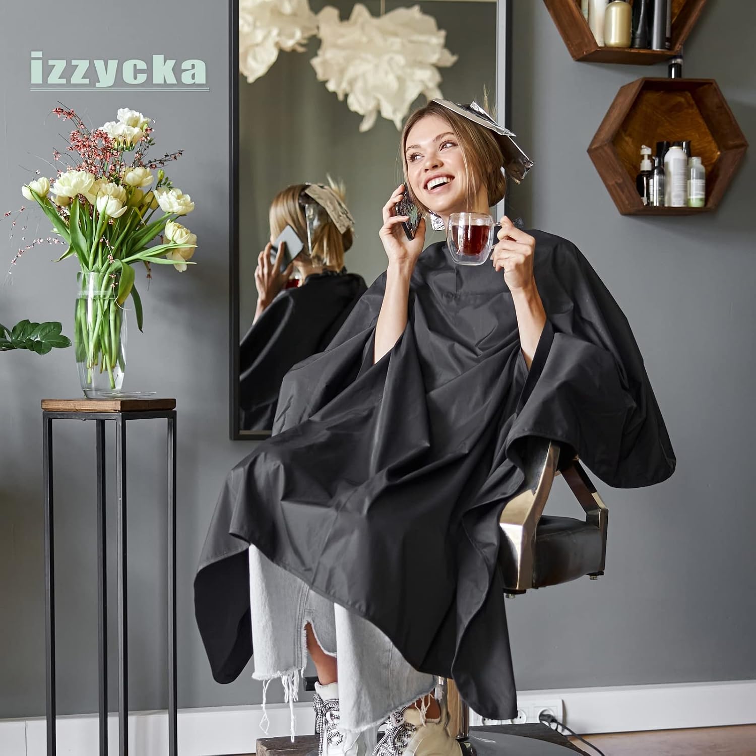izzycka Capa de Barbero Profesional con Sisas - Manos Libres Multiu...