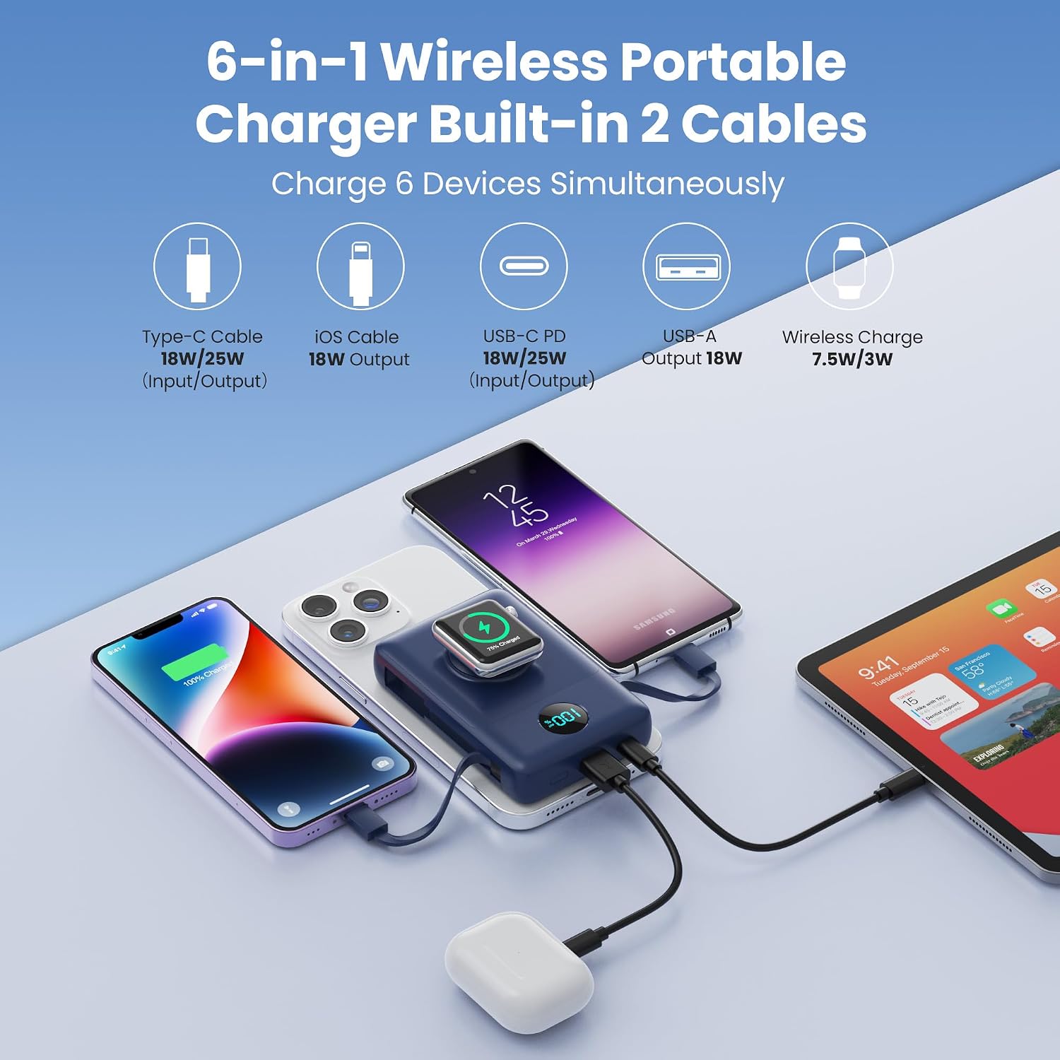 Ekrist Cargador portátil magnético para MagSafe con cable integrado...