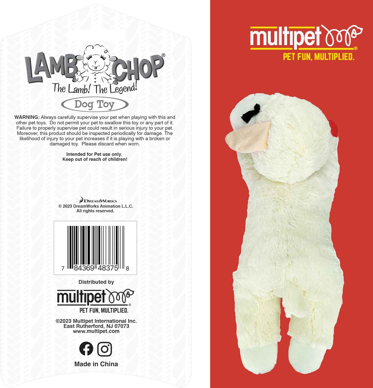 Multipet Licenciado oficialmente Lamb Chop Jumbo White Pelush Dog T...