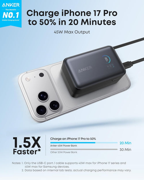 Anker Cargador portátil nano, 45 W 10000 mAh con cable retráctil de...