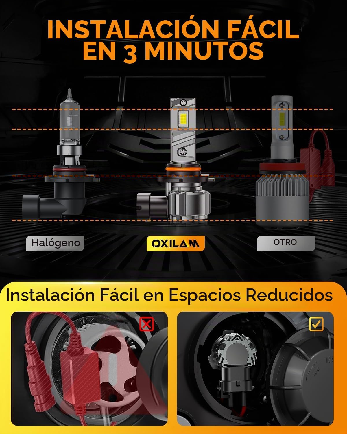 OXILAM Bombilla LED 9005\/HB3, 12 veces más brillante, 6500 K, blan...