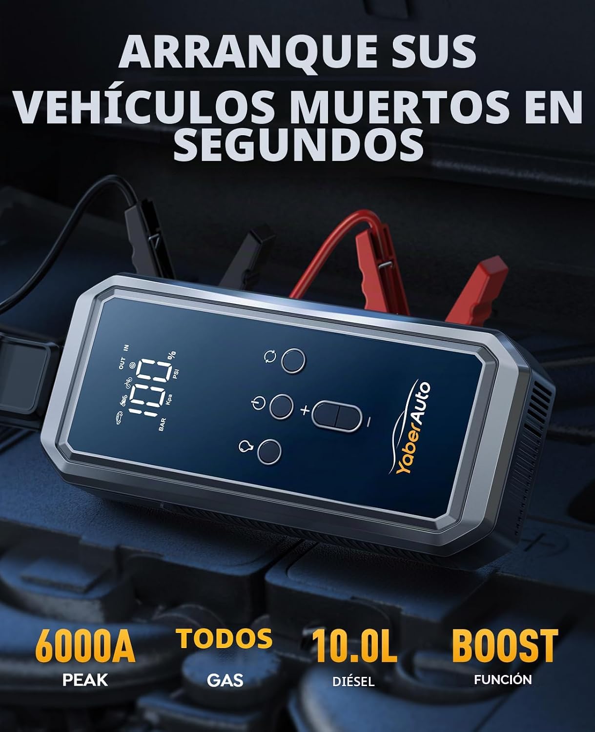 YaberAuto Arrancador de salto 9-en-1 6000A 150PSI con compresor de...