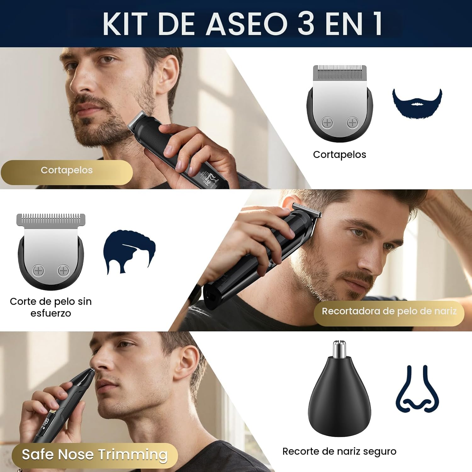Ufree Recortadora de barba 3 en 1 para hombres, afeitadora eléctric...