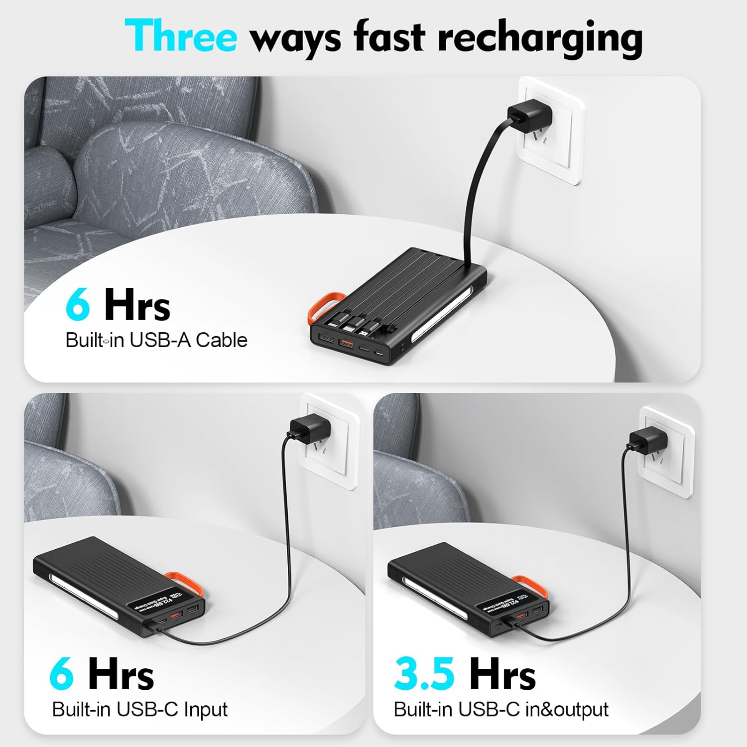 Cargador portátil de 10000 mAh, cable integrado, PD de 22.5 W de ca...