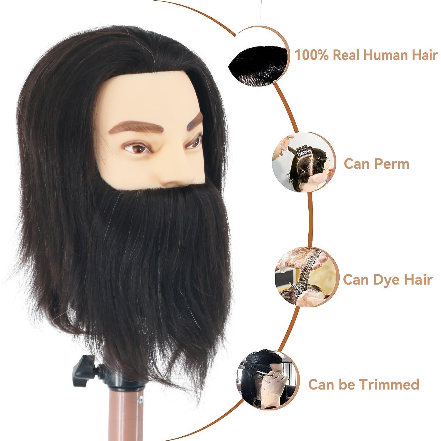Cabeza de maniquí masculino con cabello humano de 12 pulgadas, cabe...