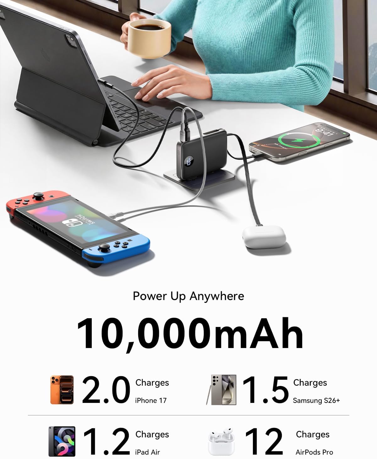 Cargador portátil de 10000 mAh, batería 45% más pequeña con enchufe...