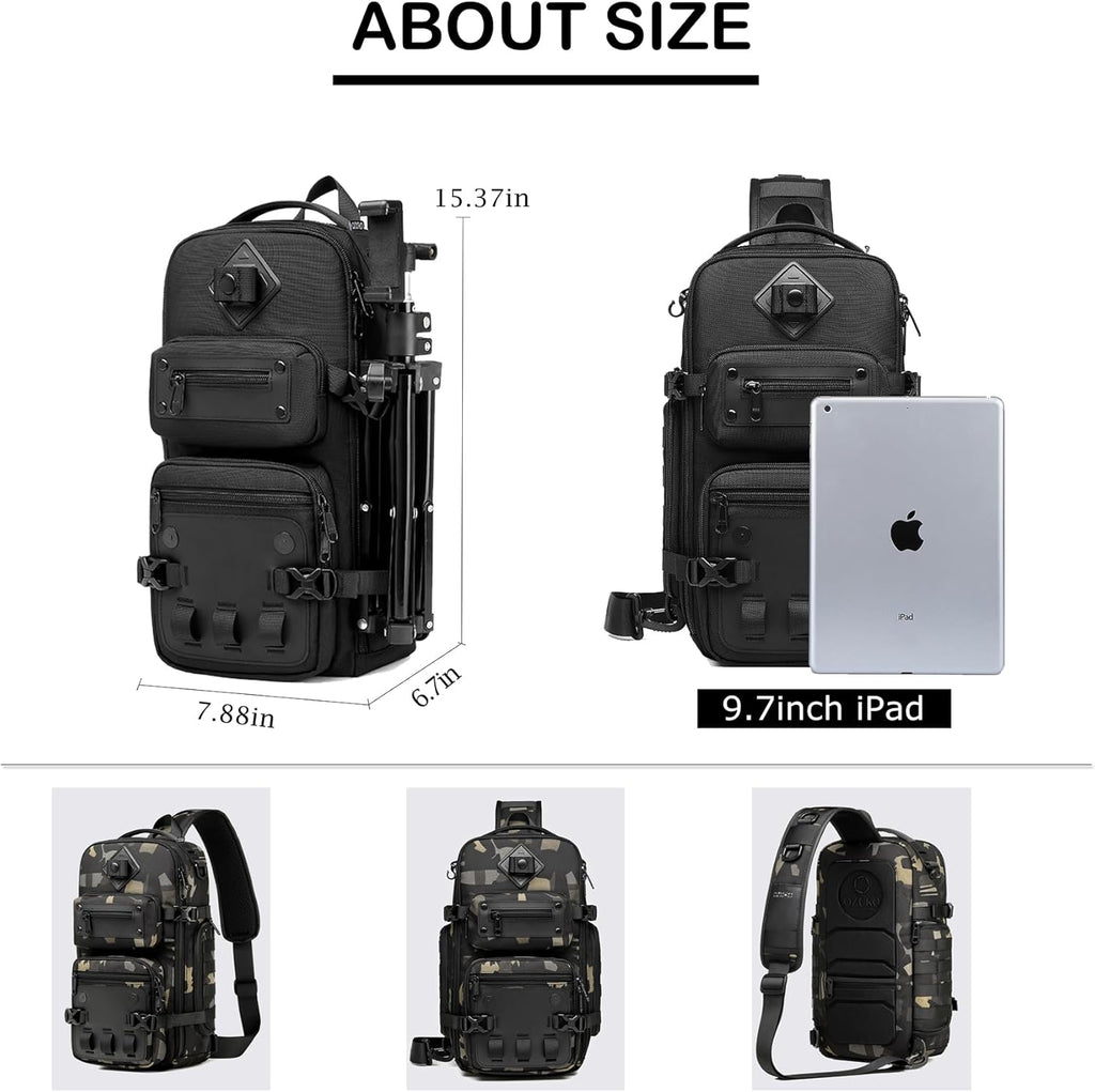 OZUKO Mochila Táctica para Hombre, Bolsa de Pecho con Correa Cruzad...