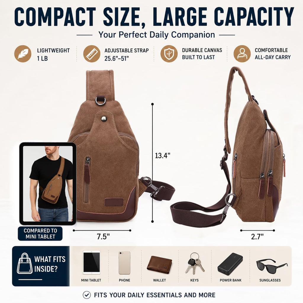 EDIWER Bolso bandolera de lona para hombre, bolso cruzado en el pec...