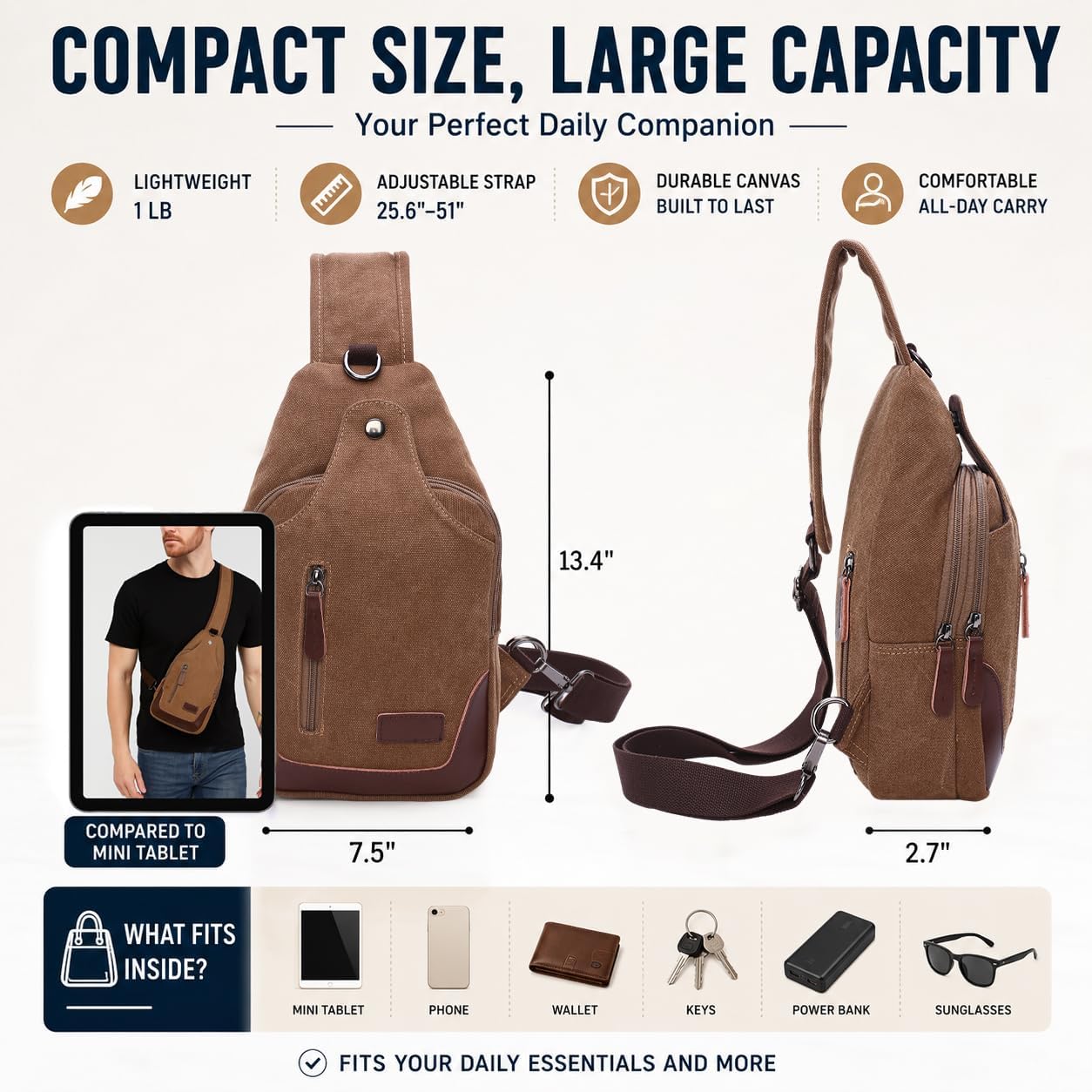 EDIWER Bolso bandolera de lona para hombre, bolso cruzado en el pec...