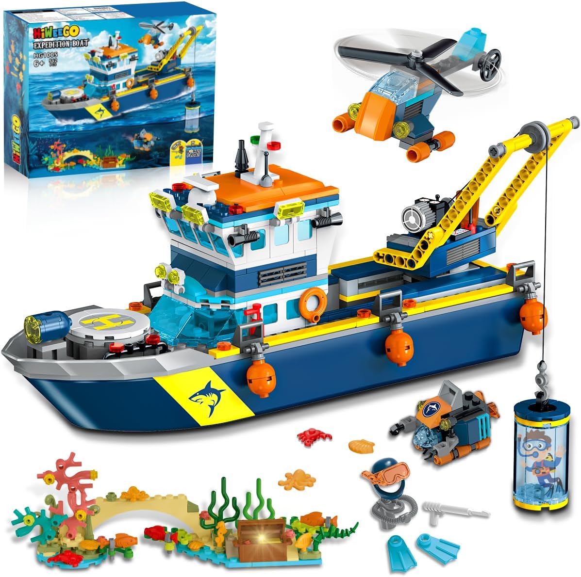 HiWEEGO Juego de construcción de barco flotante de ciudad con luz L...