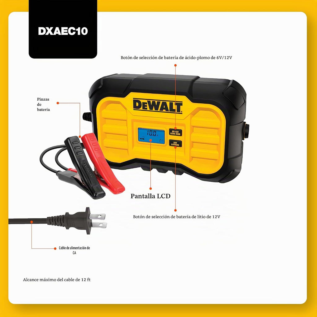DeWalt DXAEC10 Cargador de Batería Profesional de 10 Amperios, Mant...