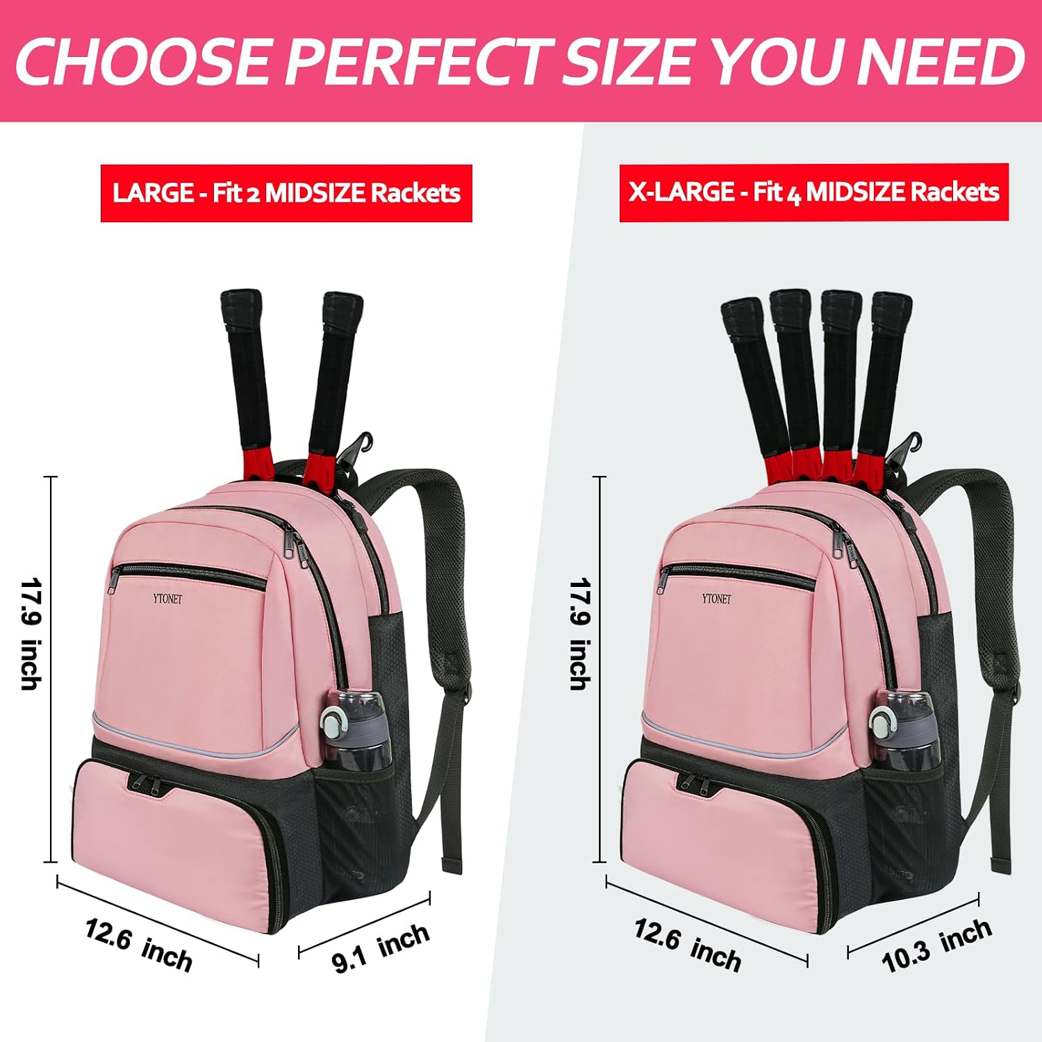 Ytonet Mochila de tenis para mujeres y hombres, 2 raquetas con bols...